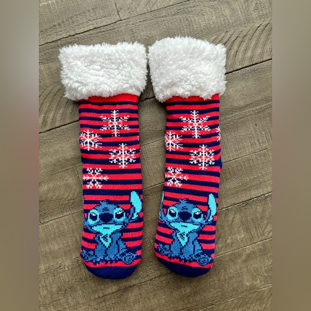 Disney Lilo & Stitch Sherpa Slipper Socks One Size Red/Blue